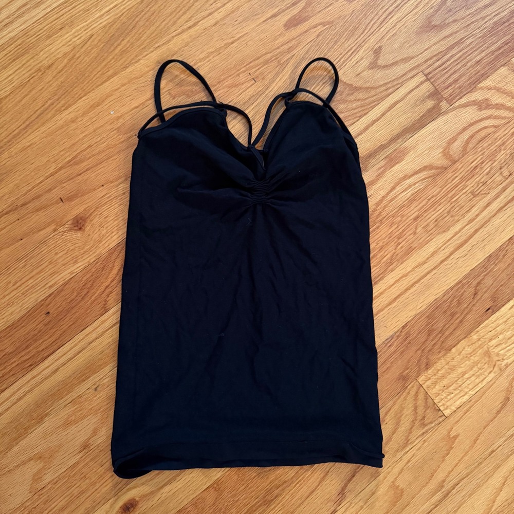Black Ruched Sweetheart Multi-Strap Cami Tank Top Seamless Stretch Bodice